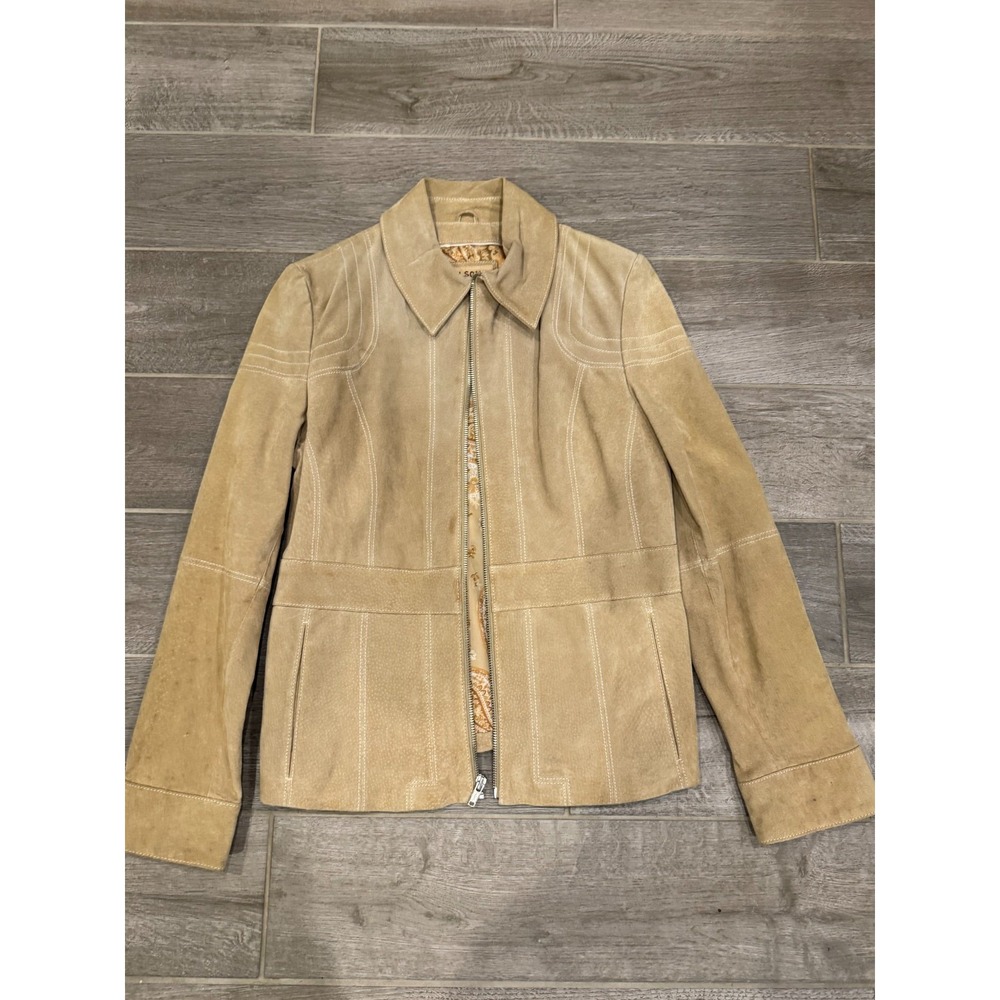 Wilsons Leather Genuine‎ Suede Jacket Womens M Tan Zip Front Paisley Lined
